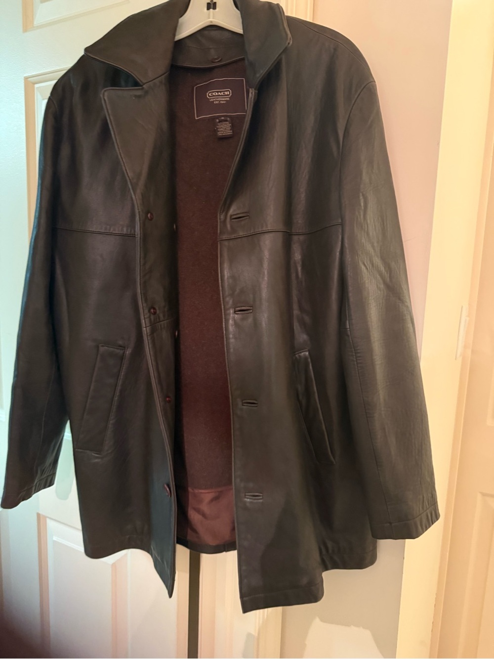 Coach Black Men's Leather Trench Coat